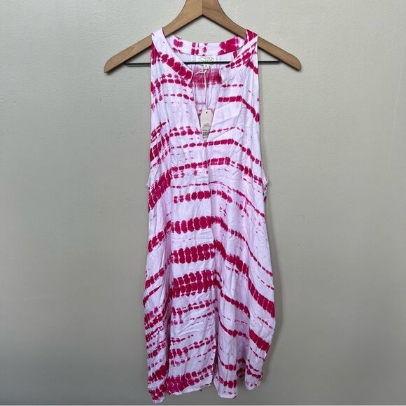 Mud Pie Pink and White Tie-Dye Cover-Up Swing Dress NWT Medium - Picture 1 of 11